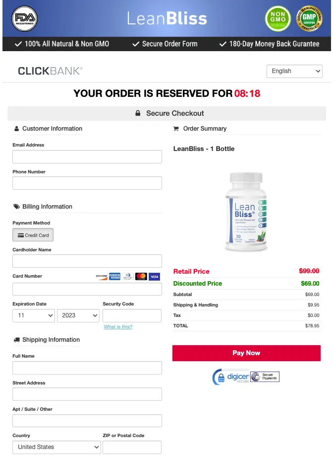 LeanBliss - Order Page